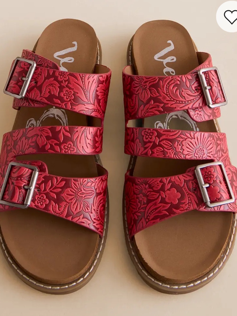 Very G Elma Western Sandals Red Tooled Floral Size 9 NWT